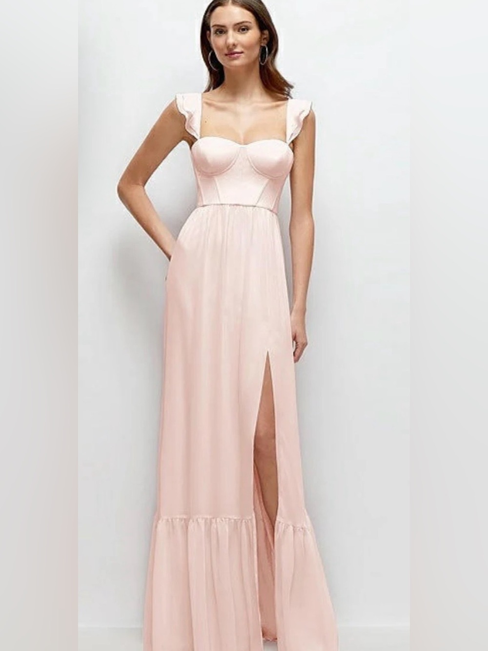 Dessy Collection Blush Pink Bustier Maxi Dress with Side Slit